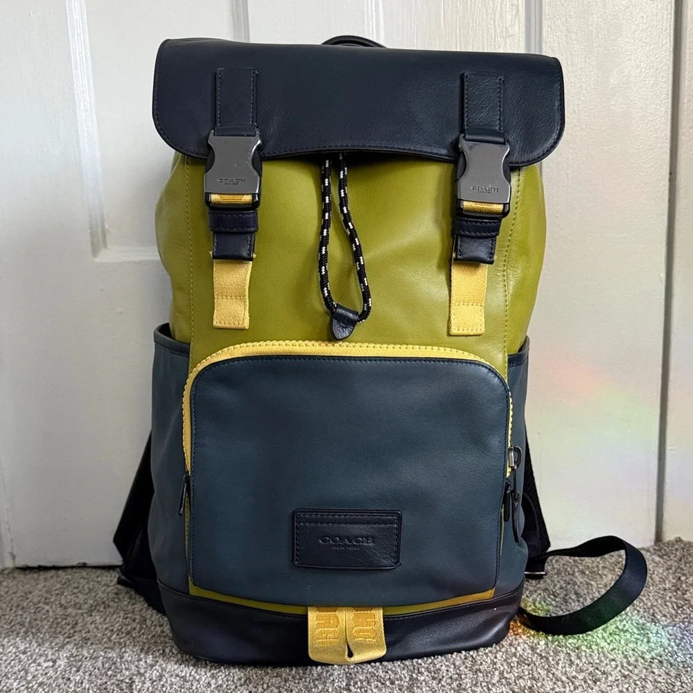 Coach Green and Blue Leather Backpack - Picture 2 of 7